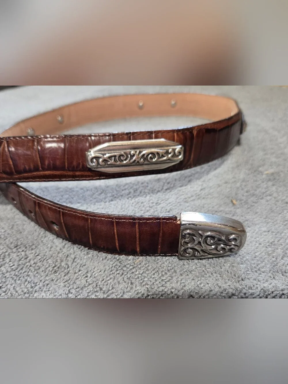 Vintage BRIGHTON Brown Leather Belt with Ornate Silver Buckle